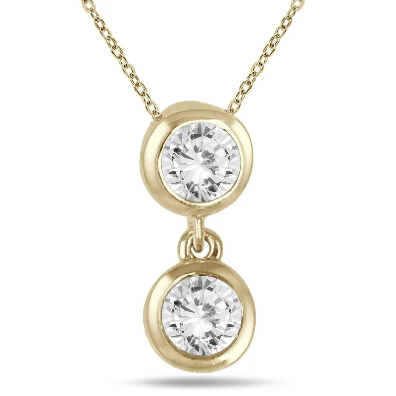 silver pendant necklace for brides -Marquee 1/2 Carat TW Two Stone Diamond Pendant in 14K Yellow Gold