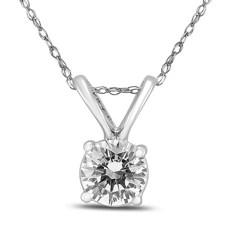 celestial pendant necklace silver -Marquee 1/3 Carat Certified Round Diamond Solitaire Pendant in 14K White Gold (I-J Color, SI1-SI2 Clarity)