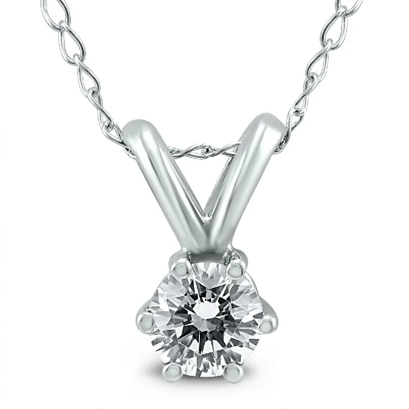 luxury diamond pendant necklace silver -Marquee 1/4 Carat 6 Prong Diamond Solitaire Pendant in 14K White Gold