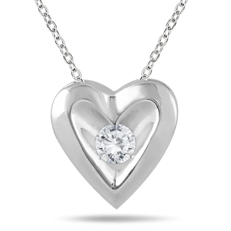 engraved silver bar necklace -Marquee 1/4 Carat Diamond Heart Solitaire Pendant in 10K White Gold