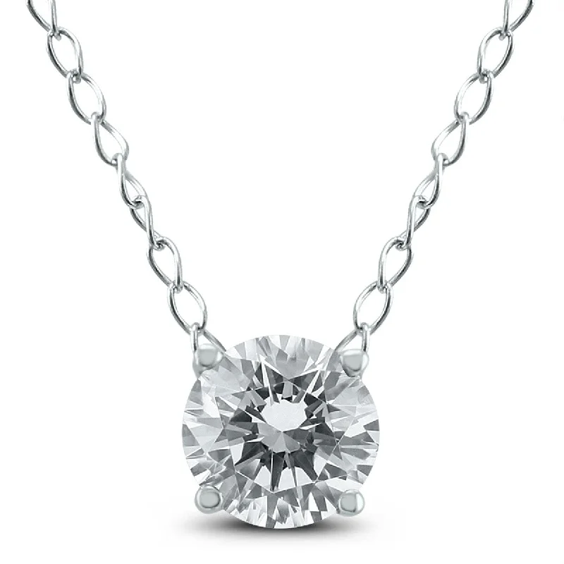 geometric pendant necklace silver -Marquee 1/4 Carat Floating Round Diamond Solitaire Necklace in 14K White Gold