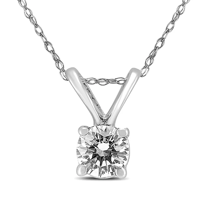 trendy silver necklace pendant -Marquee 1/4 Carat Round Diamond Solitaire Pendant in 14K White Gold