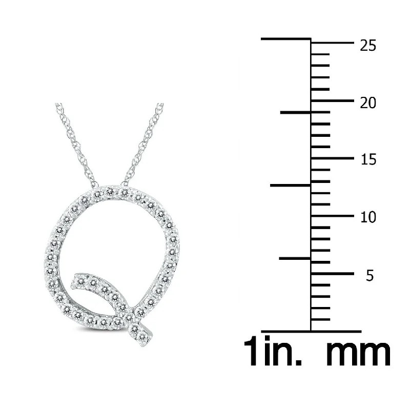 crystal pendant necklace for women -Marquee 1/5 Carat TW Q Initial Diamond Pendant Necklace in 10K White Gold with Adjustable Chain