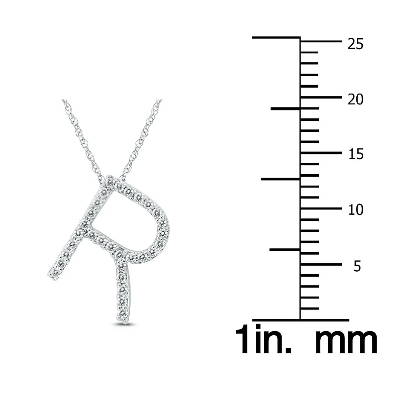 infinity crystal pendant necklace gold -Marquee 1/5 Carat TW R Initial Diamond Pendant Necklace in 10K White Gold with Adjustable Chain