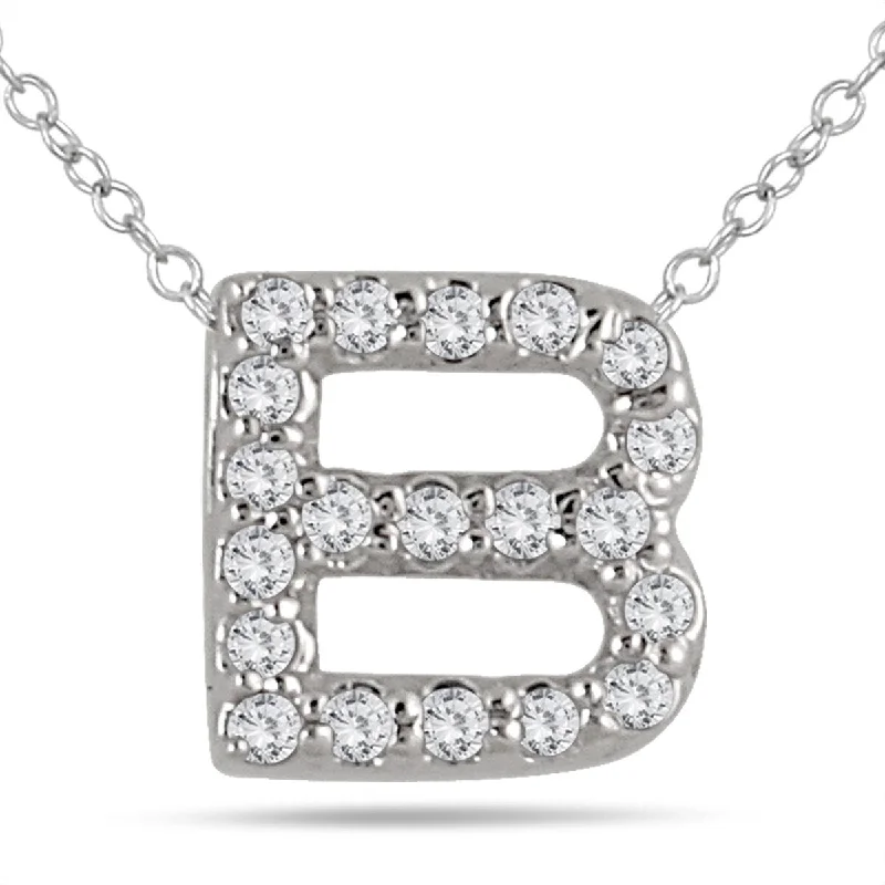 celestial necklace with star pendant -Marquee 1/6 Carat TW B Initial Diamond Pendant in 10K White Gold