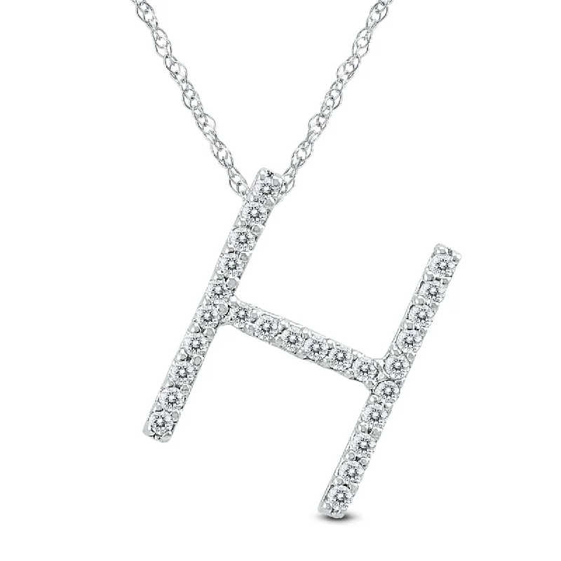 celestial star necklace gold -Marquee 1/6 Carat TW H Initial Diamond Pendant Necklace in 10K White Gold with Adjustable Chain