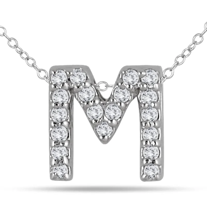 diamond pendant necklace for women -Marquee 1/6 Carat TW M Initial Diamond Pendant in 10K White Gold