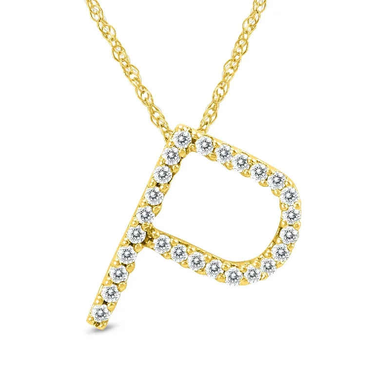 dainty gold heart pendant -Marquee 1/6 Carat TW P Initial Diamond Pendant Necklace in 10K Yellow Gold with Adjustable Chain