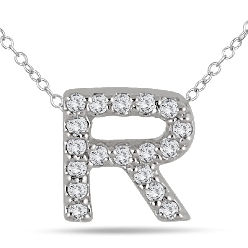 silver cross pendant for necklace -Marquee 1/6 Carat TW R Initial Diamond Pendant in 10K White Gold