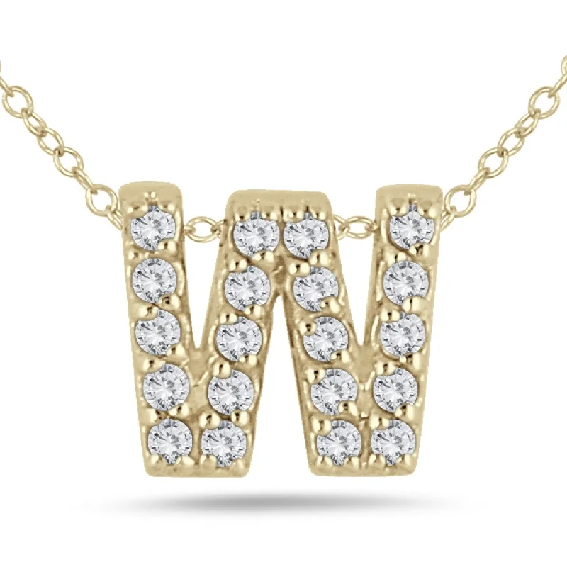 stylish silver necklace with pendant -Marquee 1/6 Carat TW W Initial Diamond Pendant in 10K Yellow Gold