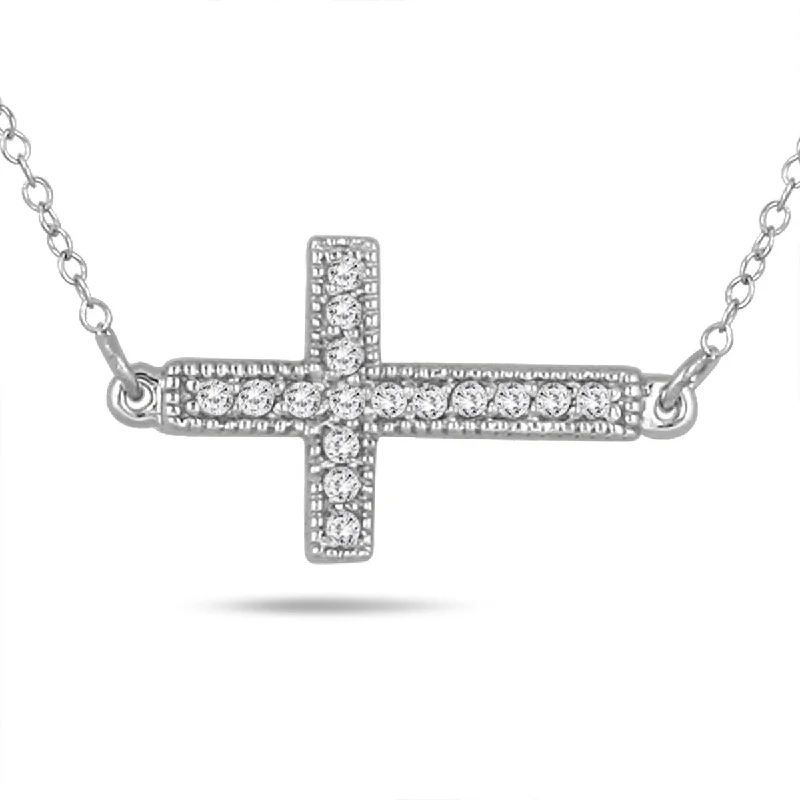 custom message necklace silver -Marquee 1/8 Carat TW Diamond Cross Pendant in 10k White Gold