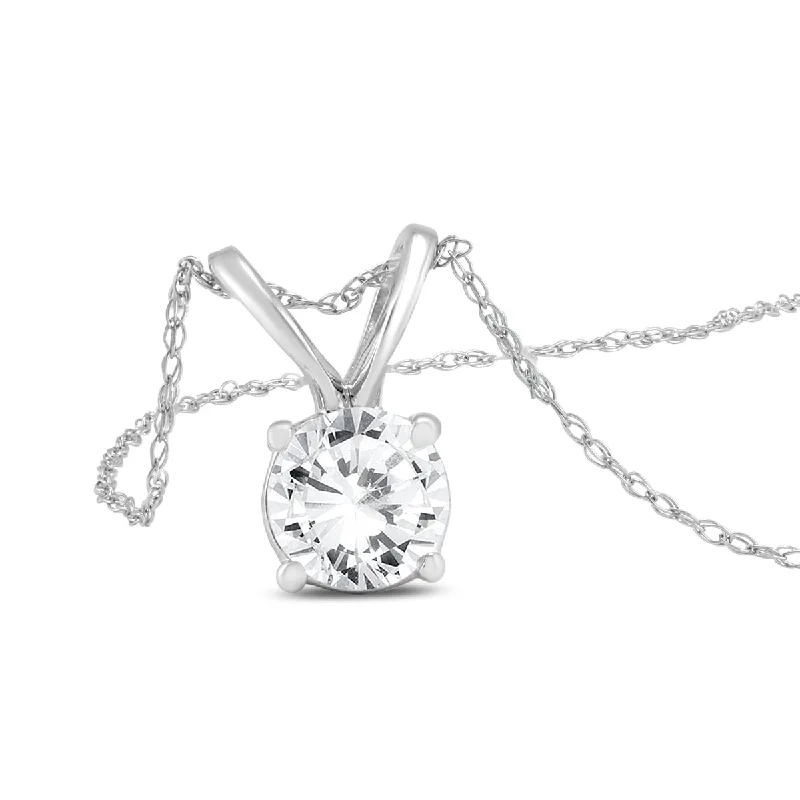 silver pendant necklace with initials -Marquee 1 Carat Diamond Solitaire Pendant in 14K White Gold (H-I Color I1-I2 Clarity)