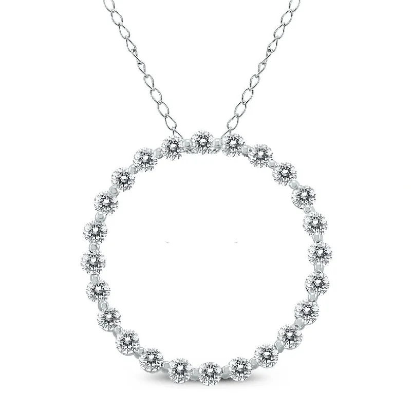 moon and stars pendant necklace -Marquee 1 Carat TW Diamond Circle Pendant in 14K White Gold