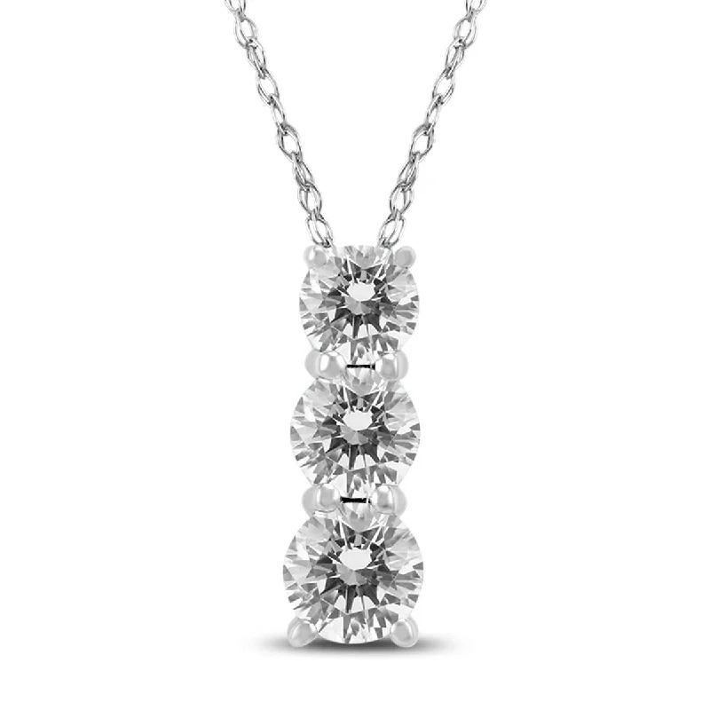 women’s personalized gemstone necklace -Marquee 1 Carat TW Three Stone Diamond Pendant in 14K White Gold