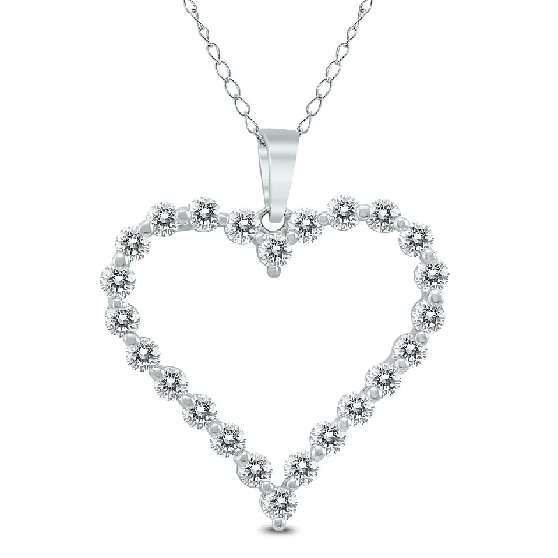 elegant gold heart pendant necklace -Marquee 1 CTW Diamond Heart Pendant in 14K White Gold