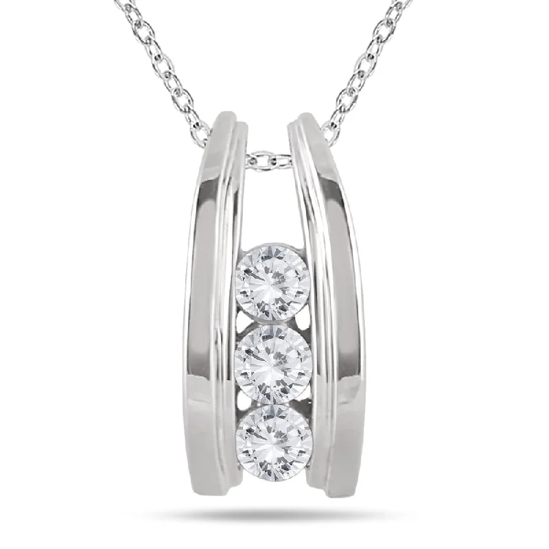 layered pendant necklace silver -Marquee 10k White Gold 1/2ct TDW Diamond Ladder 3-stone Necklace