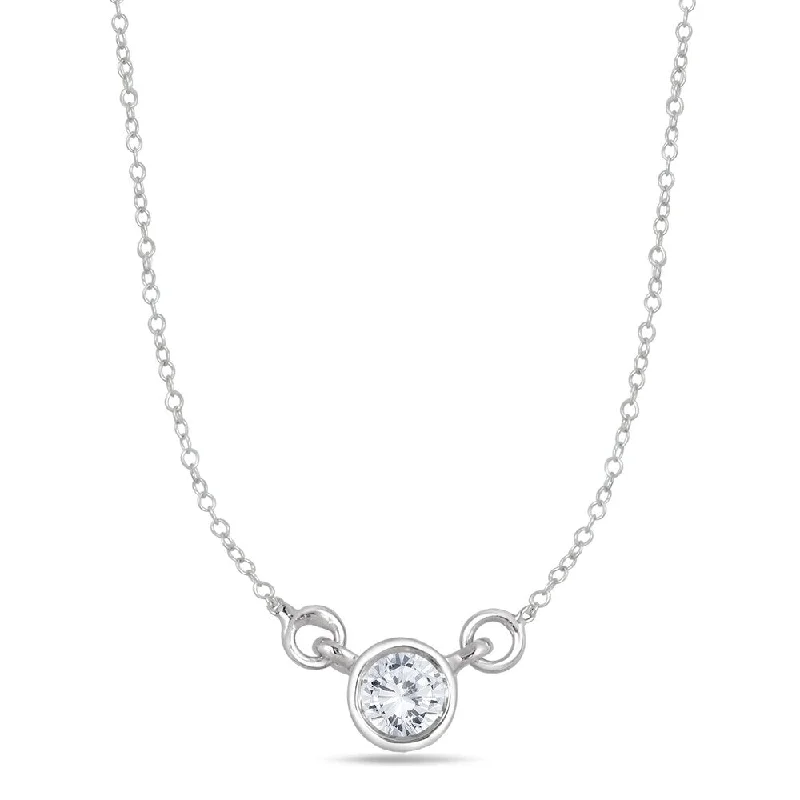 silver necklace with heart pendant -Marquee 14k White Gold 1/4ct Bezel-set Diamond Solitaire Pendant