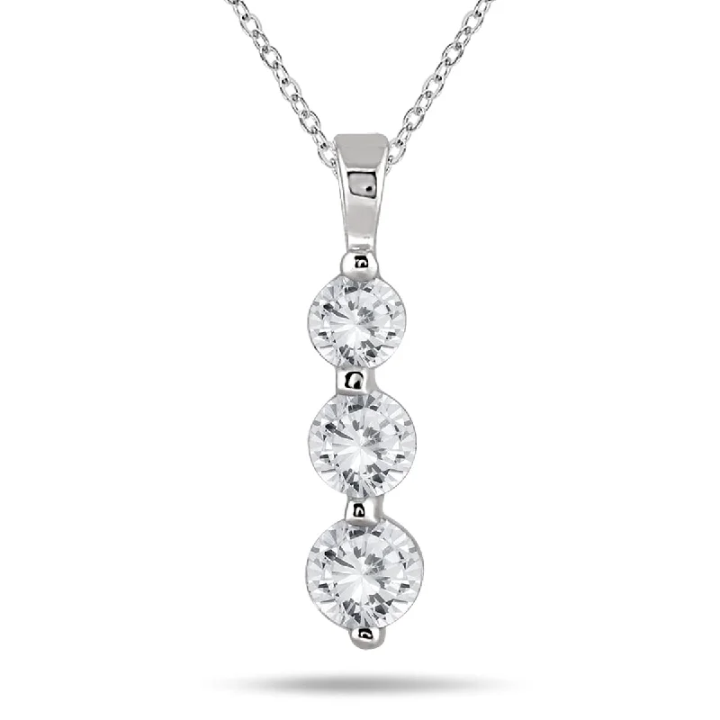 custom silver necklace with pendant -Marquee 14k White Gold 1ct TDW Diamond Graduated 3-stone Pendant