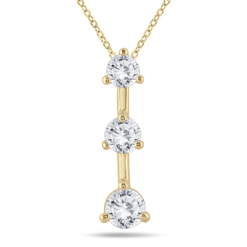 simple gold pendant necklace -Marquee 14k Yellow Gold 1ct TDW Diamond 3-stone Drop Pendant