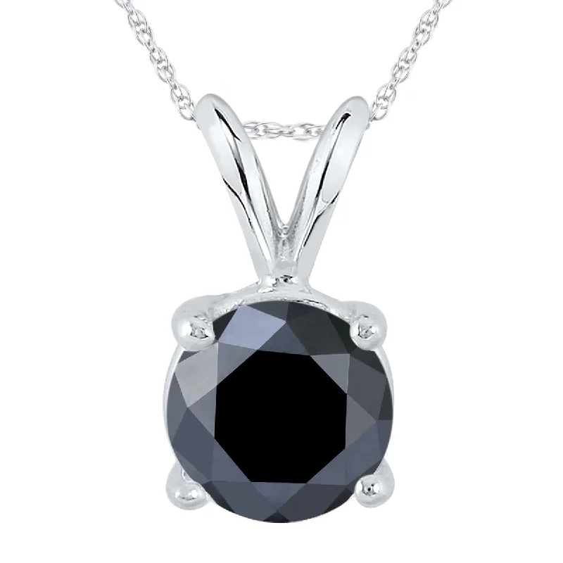 unique gold pendant necklace -Marquee 2 Carat Round Black Diamond Solitaire Pendant in 14K White Gold