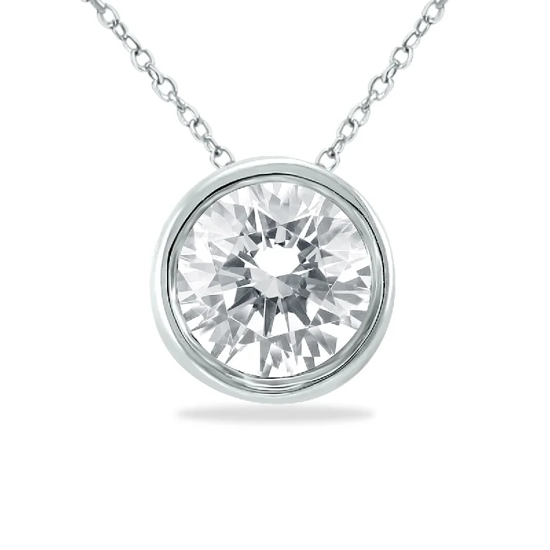 elegant pendant necklace for weddings -Marquee Certified 3/4 Carat Diamond Bezel Pendant in 14K White Gold