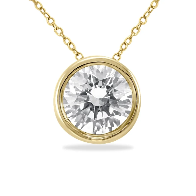 love knot pendant necklace gold -Marquee Certified 3/4 Carat Diamond Bezel Pendant in 14K Yellow Gold