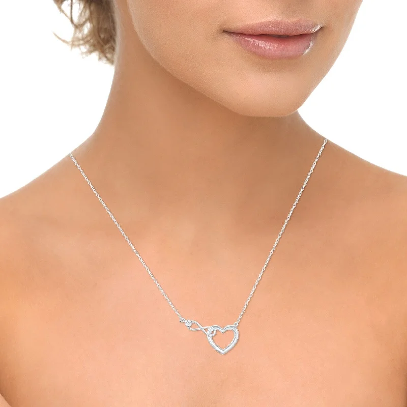 boho crystal pendant necklace -Marquee Diamond Infinity Heart Linked Necklace in .925 Sterling Silver