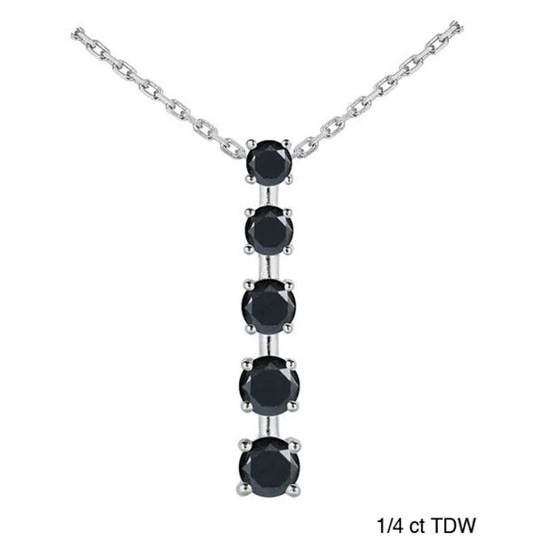 silver cross necklace with pendant -Marquee Jewels 14k White Gold Black Diamond Linear Necklace