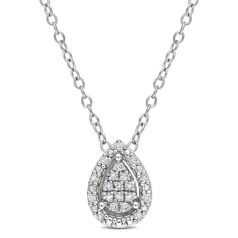 luxury diamond pendant necklace silver -Miadora 1/10ct TDW Diamond Clustered Halo Teardrop Necklace in Sterling Silver