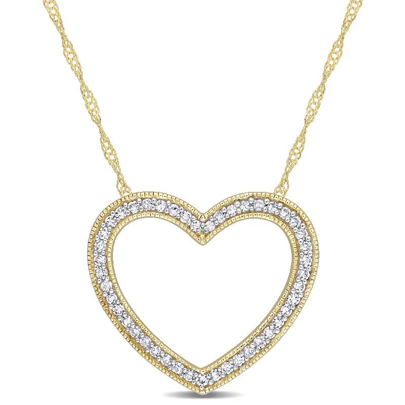 personalized letter necklace gold -Miadora 1/4ct TDW Diamond Open Heart Necklace in 14k Yellow Gold