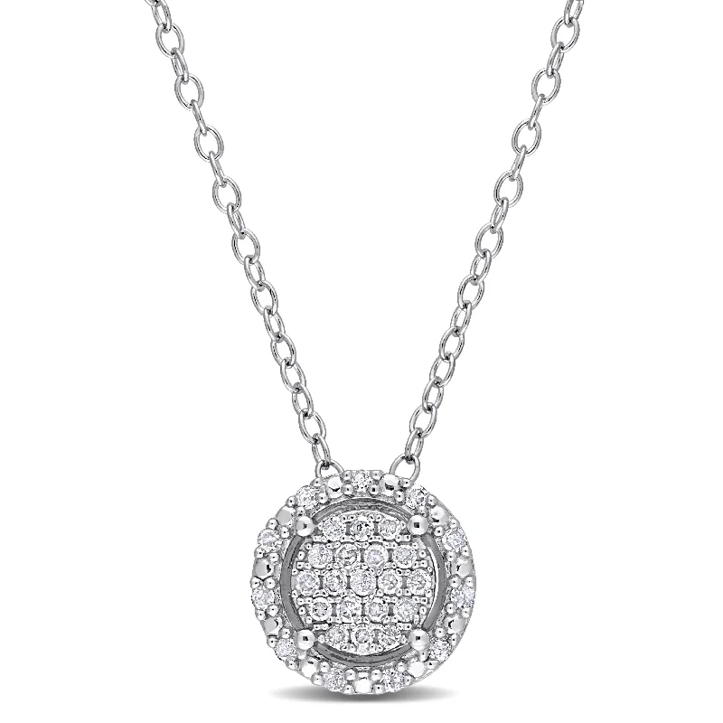 trendy bar pendant necklace -Miadora 1/6ct TDW Diamond Clustered Halo Necklace in Sterling Silver