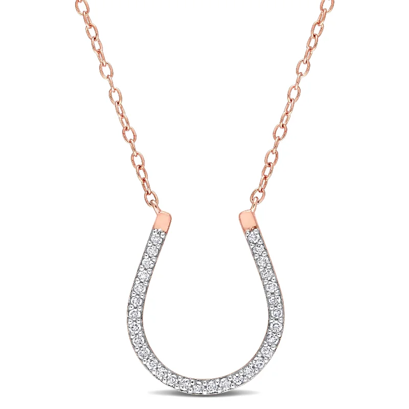 elegant pendant necklace with gems -Miadora 1/6ct TDW Diamond Horseshoe Necklace in Rose Plated Sterling Silver