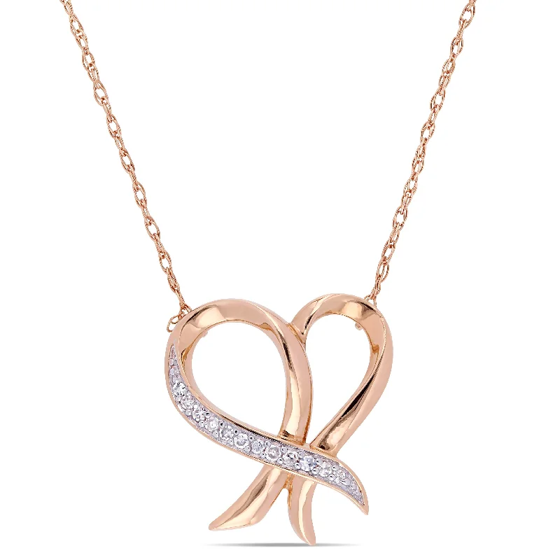 handmade silver necklace pendant -Miadora 10k Rose Gold Diamond Accent Crossover Heart Necklace