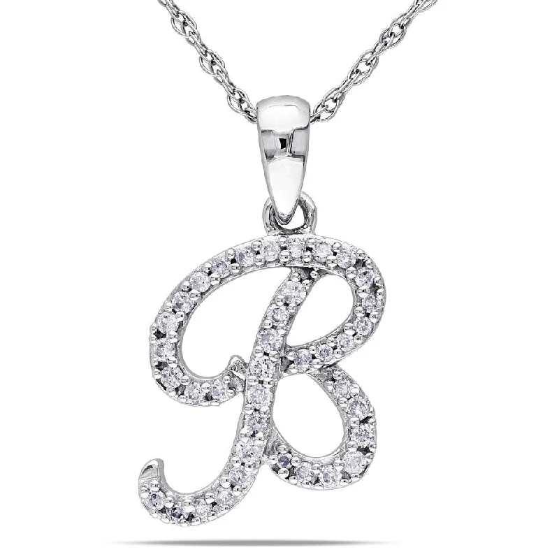 women’s personalized name pendant -Miadora 10k White Gold 1/6ct TDW Diamond 'B' Initial Necklace