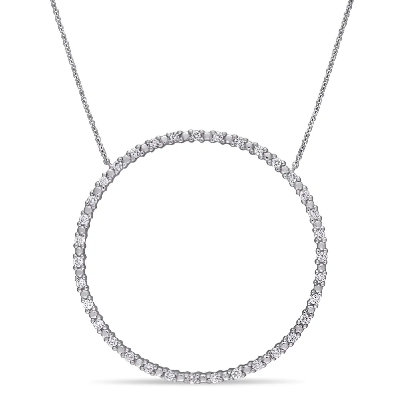 gold bar necklace with pendant -Miadora 10k White Gold 3/4ct TDW Diamond Circle of Life Necklace