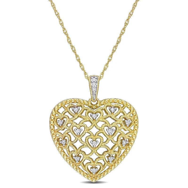 sterling silver pendant necklace -Miadora 10k Yellow Gold 1/10ct TDW Diamond Lace Heart Necklace