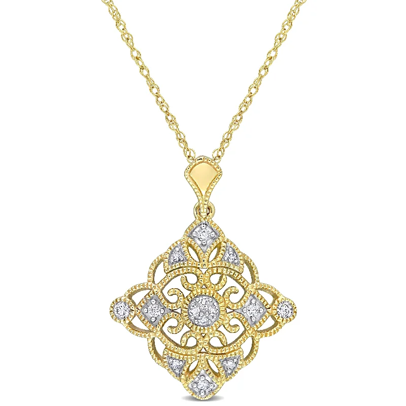 dainty diamond pendant necklace -Miadora 10k Yellow Gold 1/10ct TDW Diamond Lozenge Lace Drop Necklace