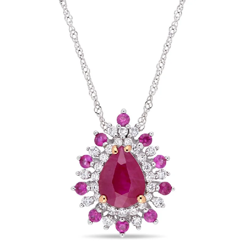 engraved pendant with name -Miadora 14k 2-Tone Gold Ruby Pink Sapphire & 1/4ct TDW Diamond Teardrop Necklace