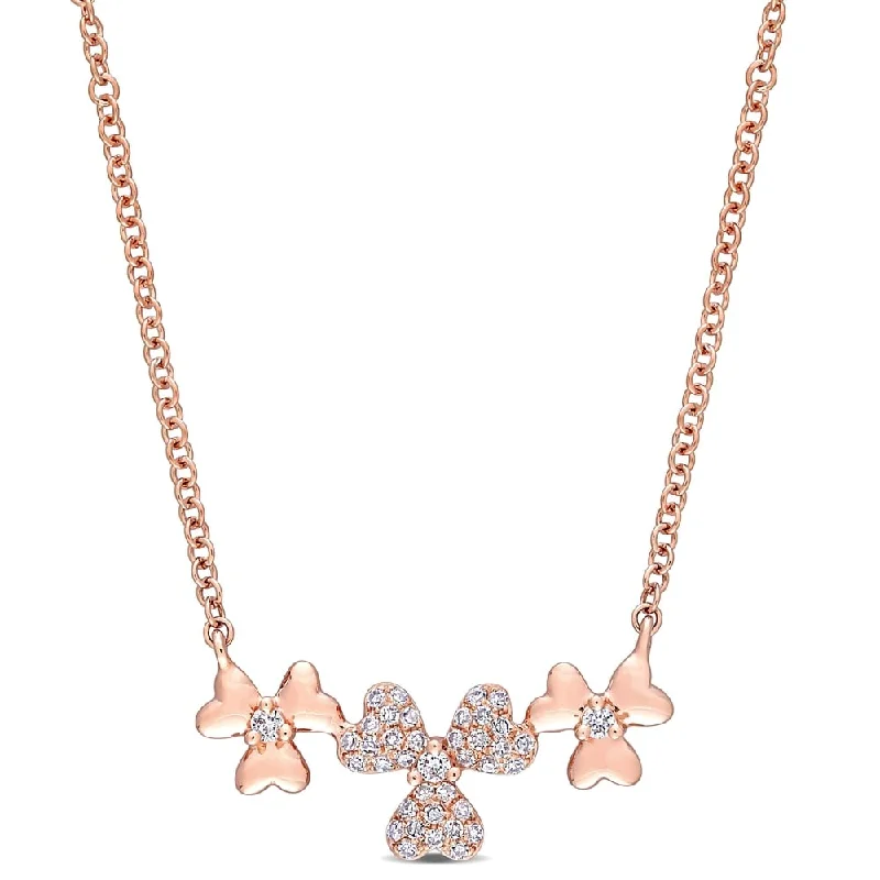 silver love pendant necklace -Miadora 14k Rose Gold 1/10ct TDW Diamond Triple Flower Necklace