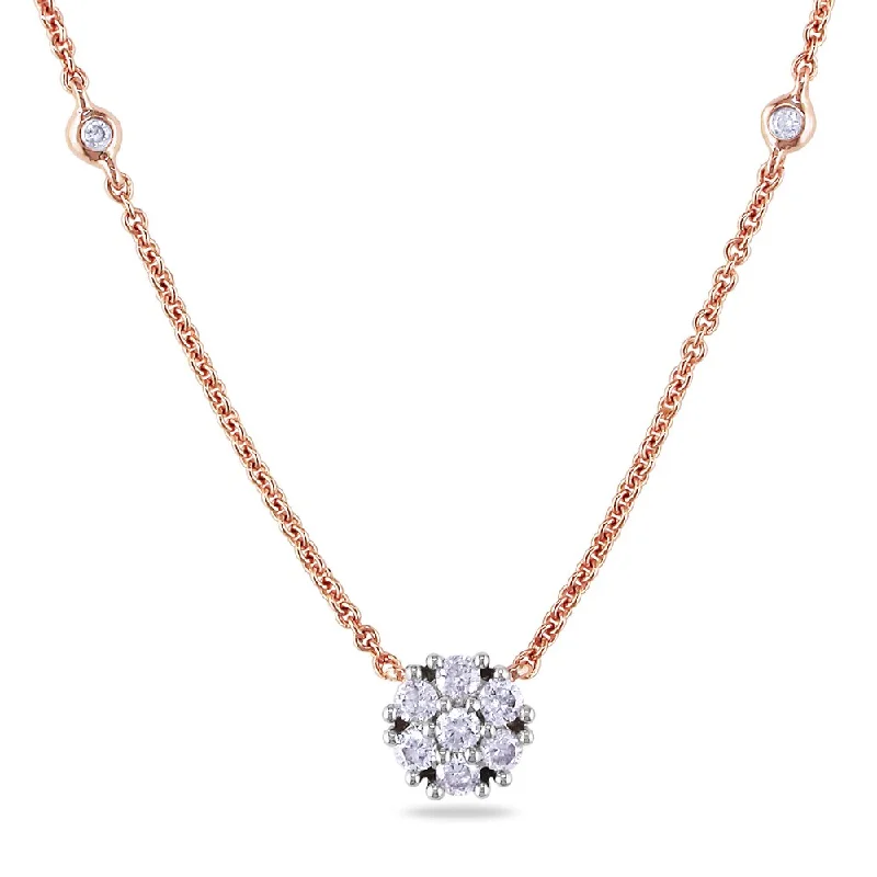 simple gemstone pendant necklace gold -Miadora 14k Rose Gold 1/3ct TDW Diamond Station Necklace