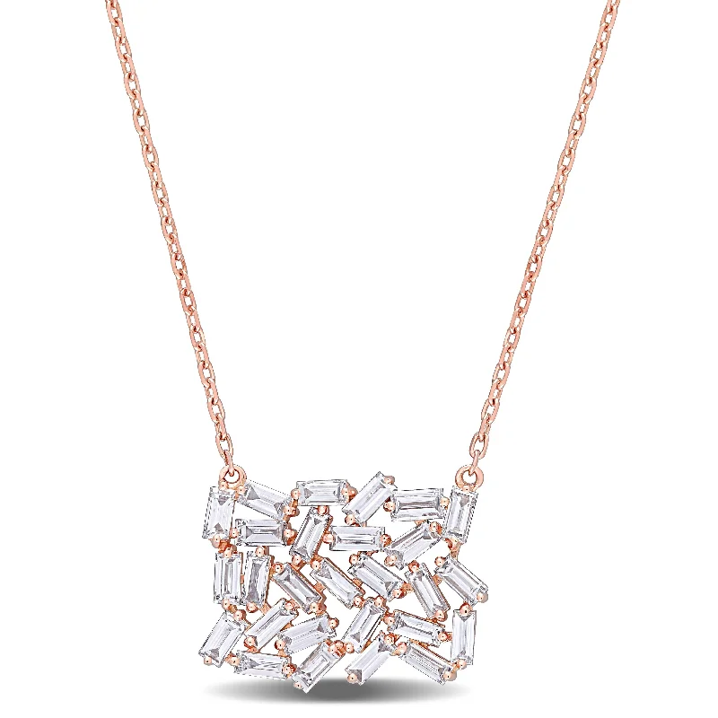 statement pendant necklace silver -Miadora 14k Rose Gold 7/8ct TDW Baguette-cut Diamond Cluster Station Necklace - 12.4 mm x 16 inch x 15.7 mm