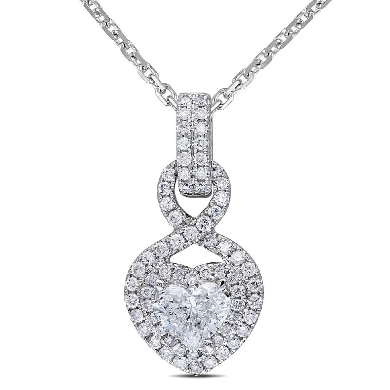 vintage crystal pendant necklace -Miadora 14k White Gold 1 1/4ct TDW Diamond Heart Necklace - White Gold