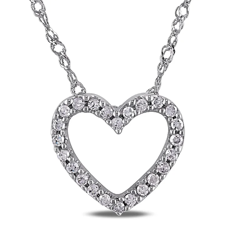 birthstone bar necklace -Miadora 14k White Gold 1/10ct TDW Diamond Heart Necklace