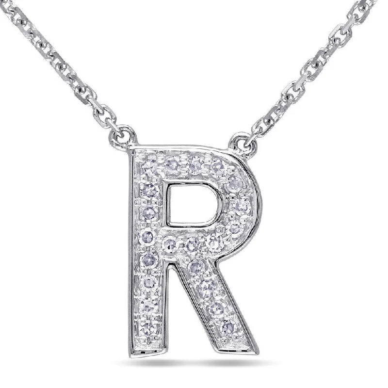 elegant pendant necklace for weddings -Miadora 14k White Gold 1/10ct TDW Diamond R Initial Necklace