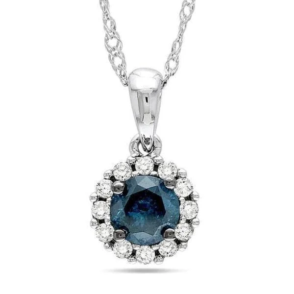 engraved nameplate necklace silver -Miadora 14k White Gold 1/2ct TDW Blue and White Diamond Halo Necklace