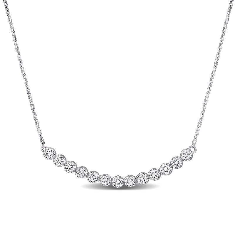 crystal pendant necklace for men -Miadora 14k White Gold 1/2ct TDW Diamond Beaded Bar Necklace