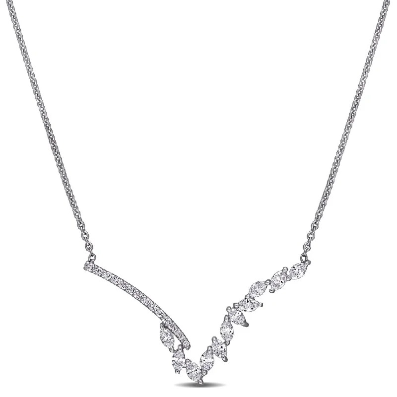 unique pendant necklace gold -Miadora 14k White Gold 1/2ct TDW Round and Marquise-Cut Diamond V-Shape Bar Necklace