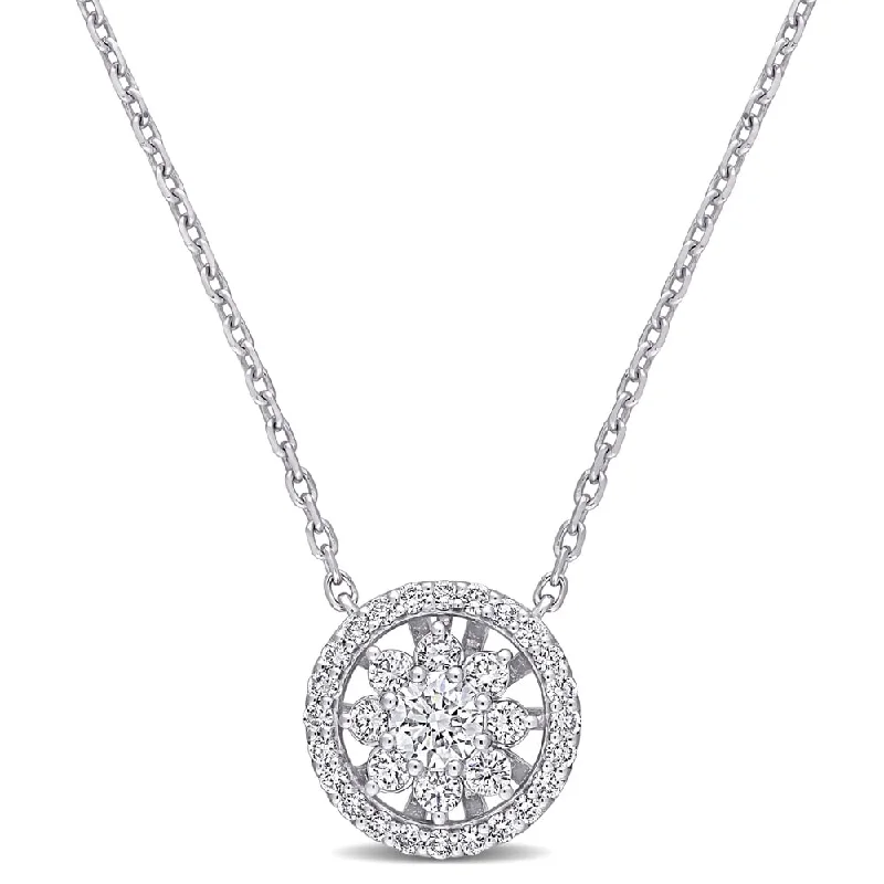 love heart pendant necklace silver -Miadora 14k White Gold 3/4ct TDW Diamond Composite Halo Wheel Necklace