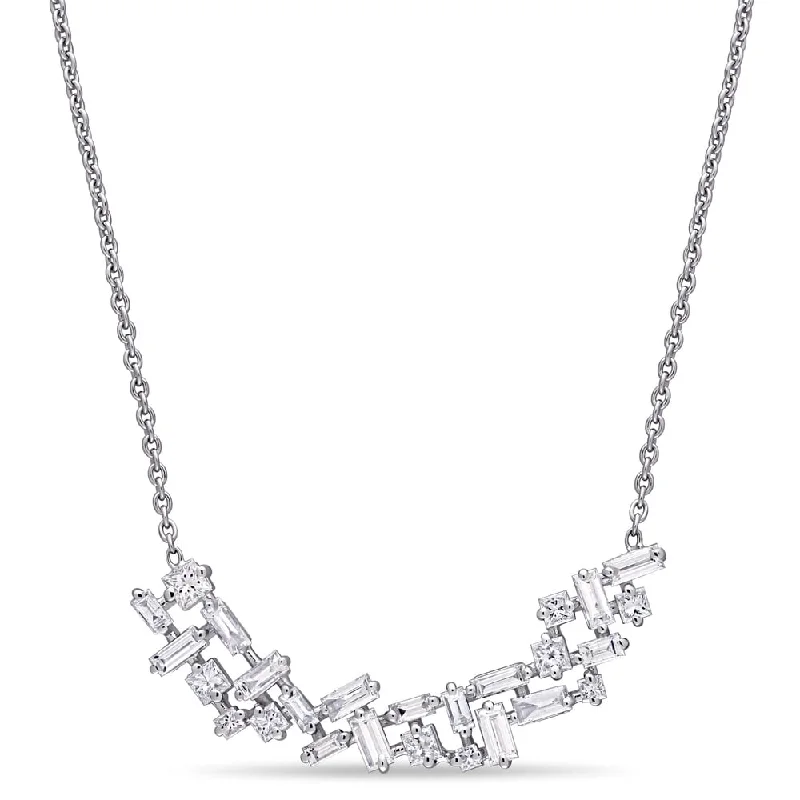 silver moon charm pendant necklace -Miadora 14k White Gold 4/5ct TDW Princess and Baguette-Cut Diamond Cluster Bar Necklace