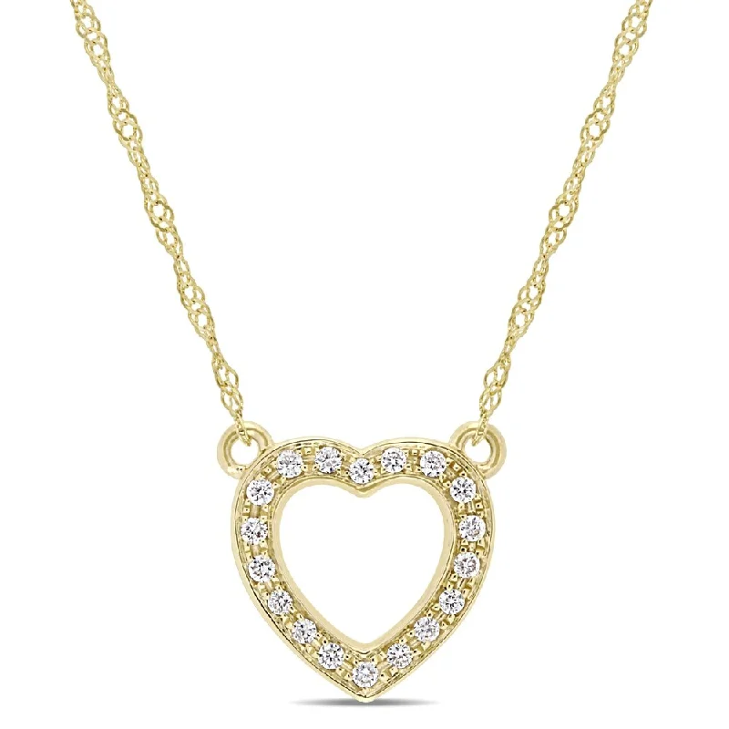 silver cross necklace with pendant -Miadora 14k Yellow Gold 1/10ct TDW Diamond Open Heart Station Necklace